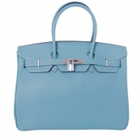 Hermes Birkin 35CM Tote Bags Smooth Togo Leather Light Blue Silver