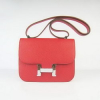 Hermes Constance Bag Red Oxhide Leather Red Silver