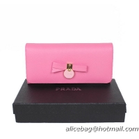 Prada Saffiano Calf Leather Bi-fold BOW Wallet 1M1132 Pink