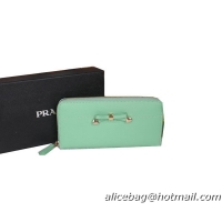 Prada Saffiano Leather Bow Zippy Wallet 1M0506B Green