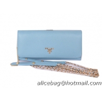 Prada Saffiano Metallic Flap Wallet 1M1290 Light Blue