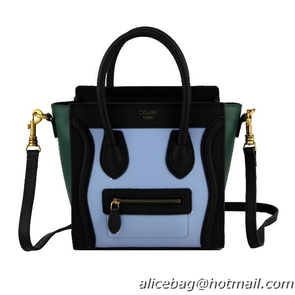 Celine Luggage Nano Bag Original Leather 88023 Light Blue&Green&Black