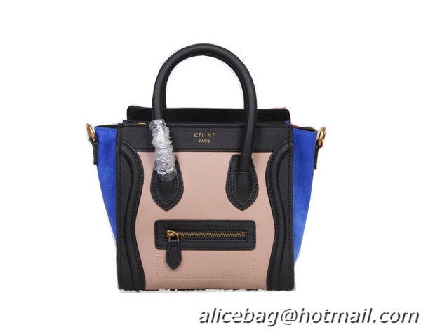 Celine Luggage Nano Bag Original Leather 88023 Apricot&Black&Blue