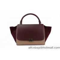Celine Trapeze Bag Calfskin & Nubuck Leather 88037 Burgundy&Apricot