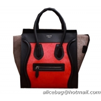 Celine Luggage Micro Boston Bag Horse Hair 3307 Red&Black