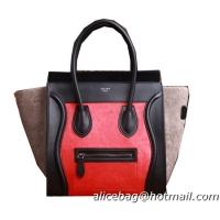 Celine Luggage Mini Boston Tote Bags Horse Hair 3308 Red&Black