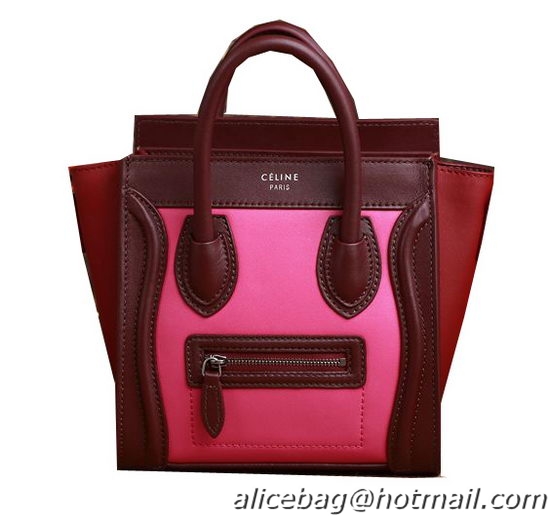Celine Luggage Nano Boston Bag Original Suede Leather 3309 Rose&Burgundy&Wine