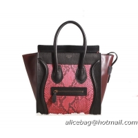 Celine Luggage Micro Boston Bag Original Snake Leather 3307 Red&Black