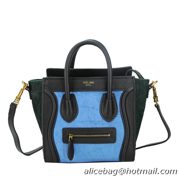 Celine Luggage Nano Bag Horsehair CL88029 SkyBlue&Black