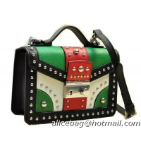 Prada Saffiano Leather Flap Bag BN0969 Black&White&Green&Red