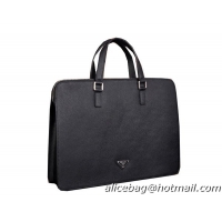 Prada Saffiano Calf Leather Briefcase 80087-1 Black