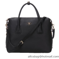 Prada BN0890 Black Litchi Calf Leather Two-Handle Bag