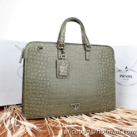 Prada Croco Calf Leather Briefcase VR0788 Green