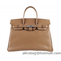 Hermes Birkin 35CM Tote Bags Apricot Ostrich Leather H6089 Silver