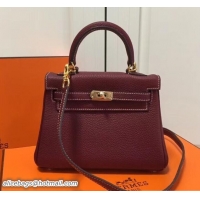 Best Product Hermes mini kelly 20 bag Burgundy in clemence leather with golden hardware 103015
