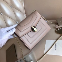 Design Cheap BVLGARI Serpenti Forever leather flap bag 5589 light pink