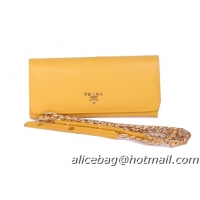 Prada Saffiano Metallic Flap Wallet 1M1290 Yellow
