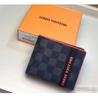 Best Grade Louis Vuitton Damier Cobalt Canvas Multiple Wallet Orange Logo M63352