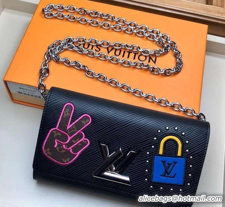 Fashion Louis Vuitton LV Stories Epi Leather Twist Chain Wallet M63320 Black