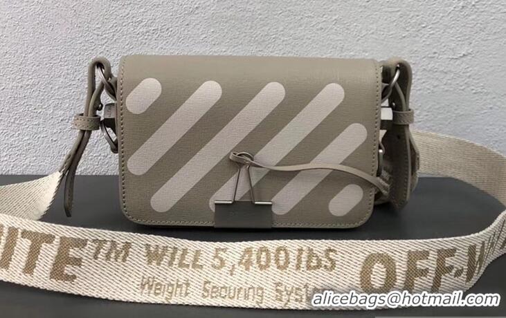 Shop Duplicate Off-White Saffiano Leather Diag Binder Clip Bag OF40502 Grey