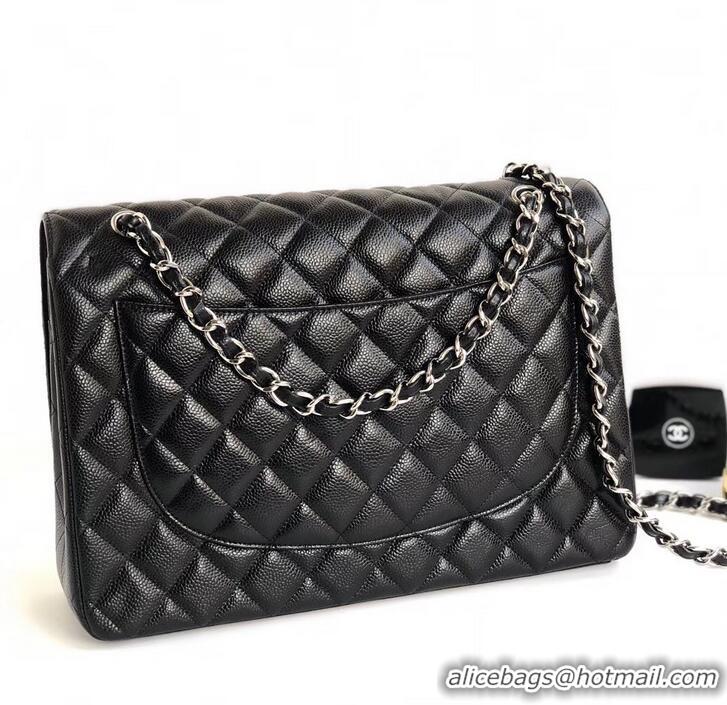 Sophisticated Chanel Maxi Classic Flap Bag A58601 in Caviar Leather Black/Silver