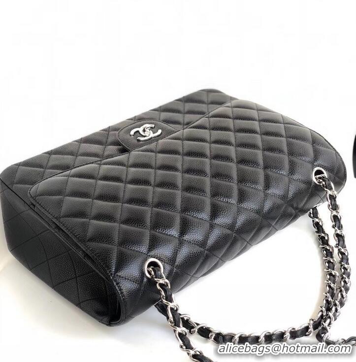 Sophisticated Chanel Maxi Classic Flap Bag A58601 in Caviar Leather Black/Silver
