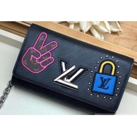 Fashion Louis Vuitton LV Stories Epi Leather Twist Chain Wallet M63320 Black