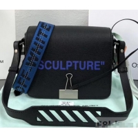 Most Popular Off-White Saffiano Leather Sculpture Binder Clip Bag OF40501 Black/Blue