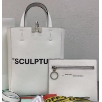 Trendy Design Off-White Calf Leather Medium Sculpture Shopper Tote Bag OF40504 White