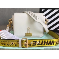 Free Shipping Off-White Smootch Calfskin Leather Diag Binder Clip Medium Bag OF40509 White