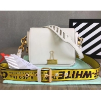 Free Shipping Off-White Smootch Calfskin Leather Diag Binder Clip Medium Bag OF40509 White