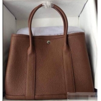 Discount Hermes Leather Garden Party Medium Bag H74001 Brown