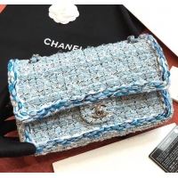 Crafted chanel blue tweed braided medium classic flap bag AS00184 blue