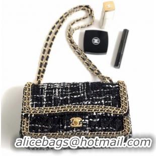 Grade Quality Chanel Tweed Chain Around Classic Flap Bag A1112 Black 2019