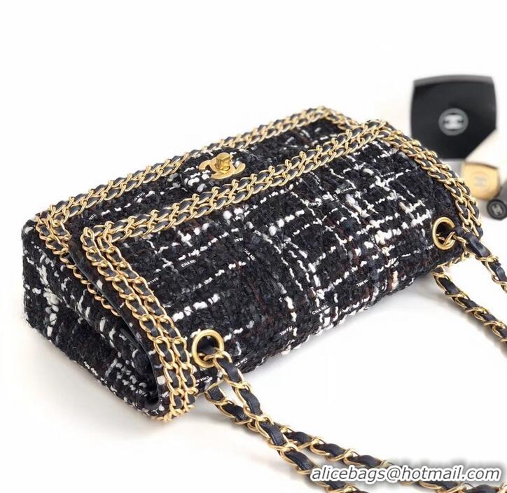 Grade Quality Chanel Tweed Chain Around Classic Flap Bag A1112 Black 2019