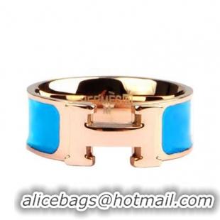Lowest Cost Hermes Enamel Clic H Rings HR1256 Blue Gold
