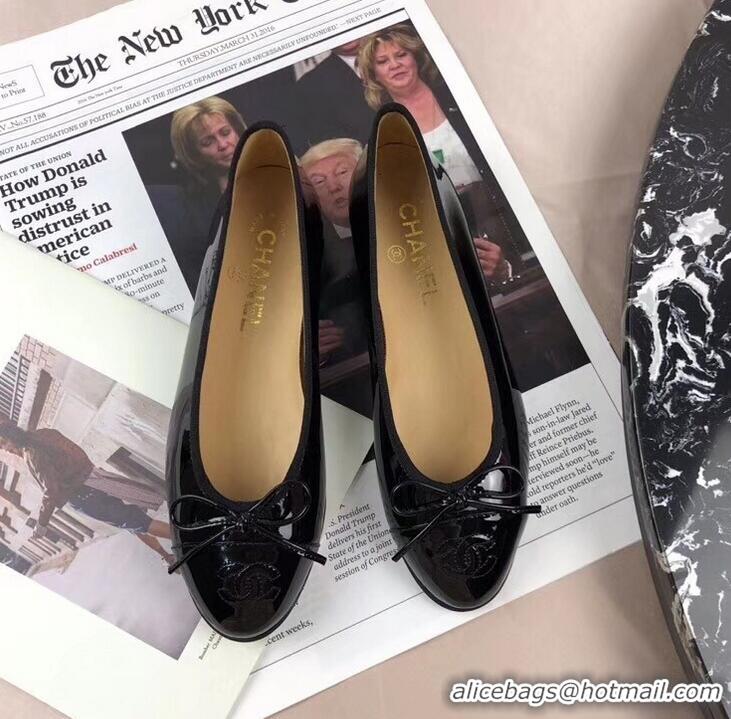Good Quality Chanel Leather Classic Bow Ballerinas Flats G40316 Patent Black