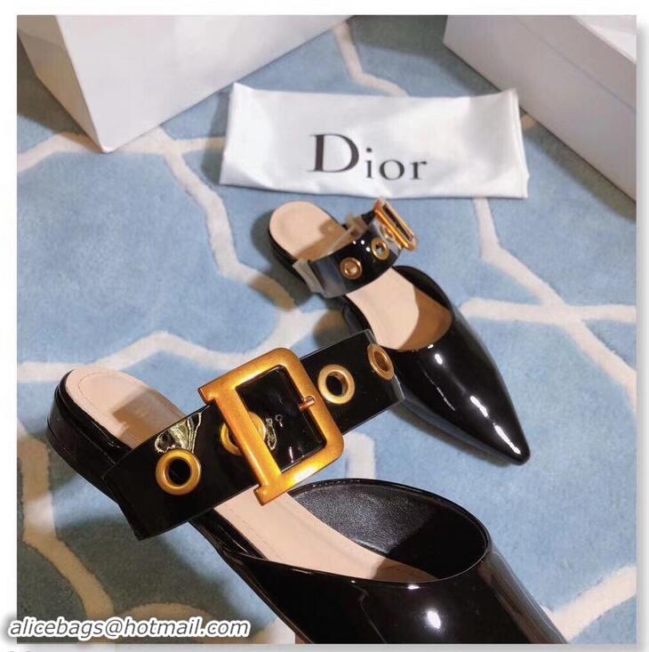 Luxurious Discount Dior D-Dior Mules Patent CD1805 Black 2019