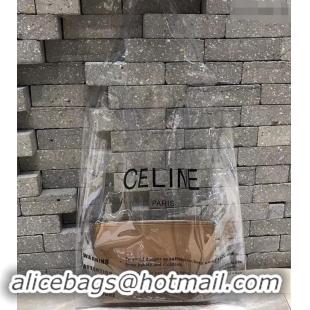 Duplicate Celine Clutch Pouch Bag Brown and PVC Transparent Plastic Shopping Bag 419026