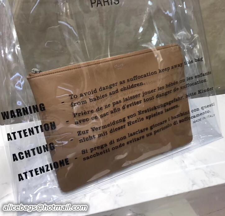 Duplicate Celine Clutch Pouch Bag Brown and PVC Transparent Plastic Shopping Bag 419026