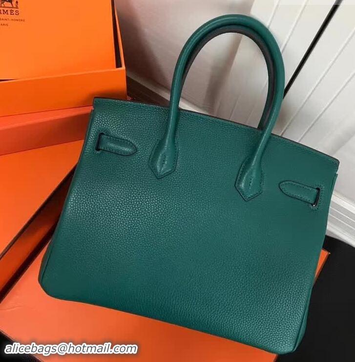 Enough Faux Hermes Birkin 30 Bag In Leather with Gold/Silver Hardware 420015 Peacock Green 