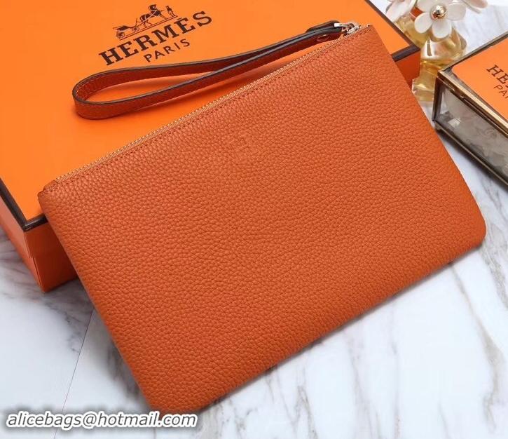 Top Grade Hermes Calf Leather Zip Clutch H442111 Orange