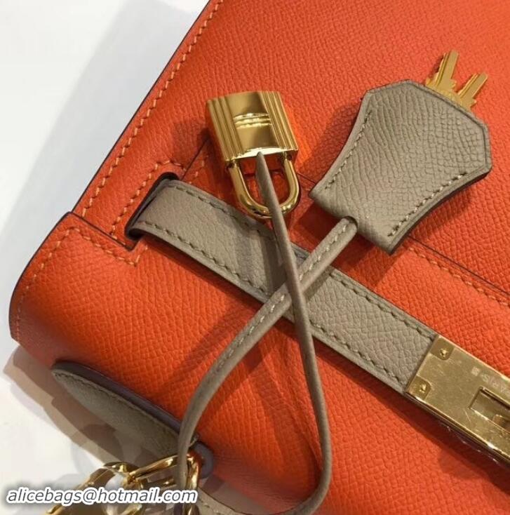 Luxury Hermes Kelly 28 cm Top Handle Bag in Epsom Leather H422011 Orange/Dove Gray