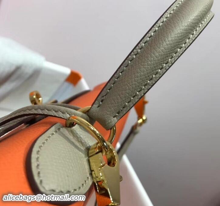 Luxury Hermes Kelly 28 cm Top Handle Bag in Epsom Leather H422011 Orange/Dove Gray