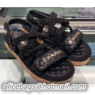 Perfect Chanel Cord Sandals G34602 Black 2019
