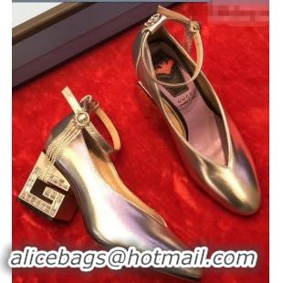 Discount Gucci Mid-Heel 7cm Pumps With Crystal G Heel 548853 Silver 2019