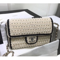 Best Product chanel pearl knitwear classic flap bag 11116 white