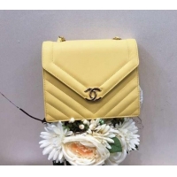 Most Popular Chanel Chevron Medium Flap Bag AS0025 Yellow 2019 
