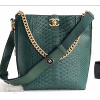 Discount Chanel Python Button Up Hobo Bag A57573 Green