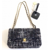 Duplicate Chanel Tweed Classic Flap Bag A1112 Black 2019